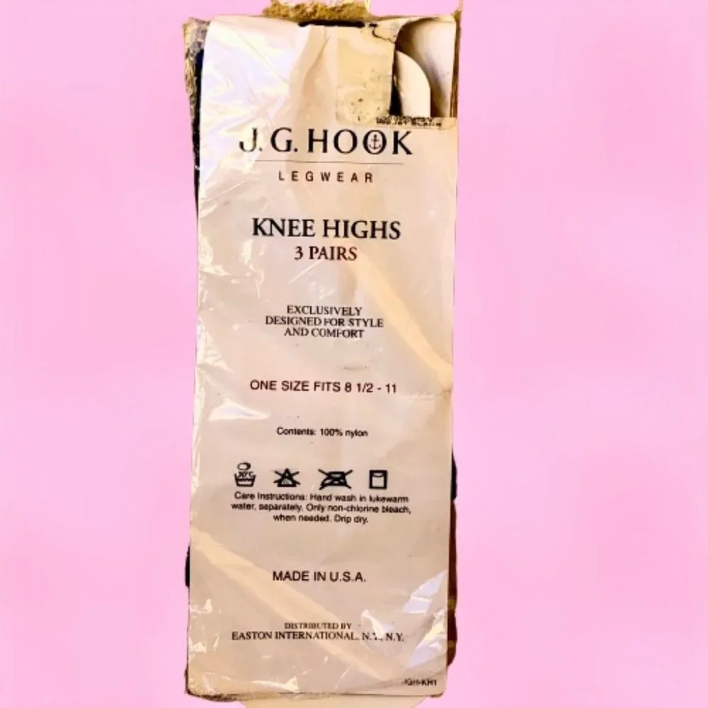 Vintage J.G. Hook Nylon KNEE HIGH Stockings Jet Black Lot of 3 Pairs New